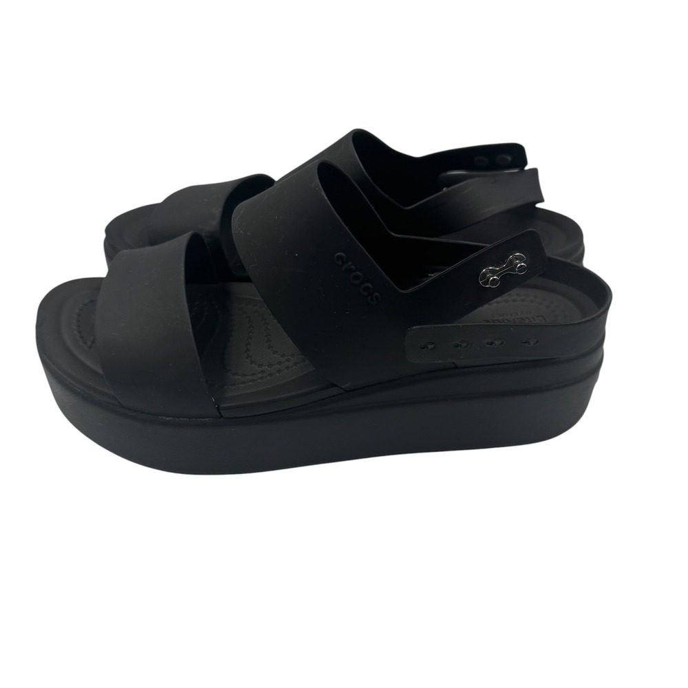 Crocs Brooklyn Low Wedge Black Platform Sandals Womens Size 8 LiteRide Comfort